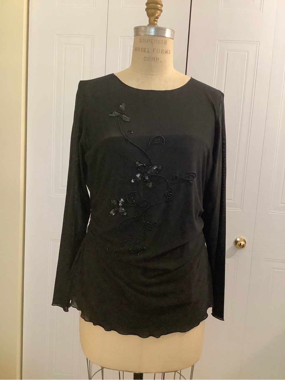 Black Long-Sleeve Embellished Women's Blouse